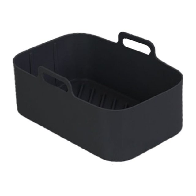 serony Air Fryer Baking Plate High Temperature Rectangle Non-Fading Liner Reusable Silicone Basket Kitchen Barbecue Cake Tool Black 1pc