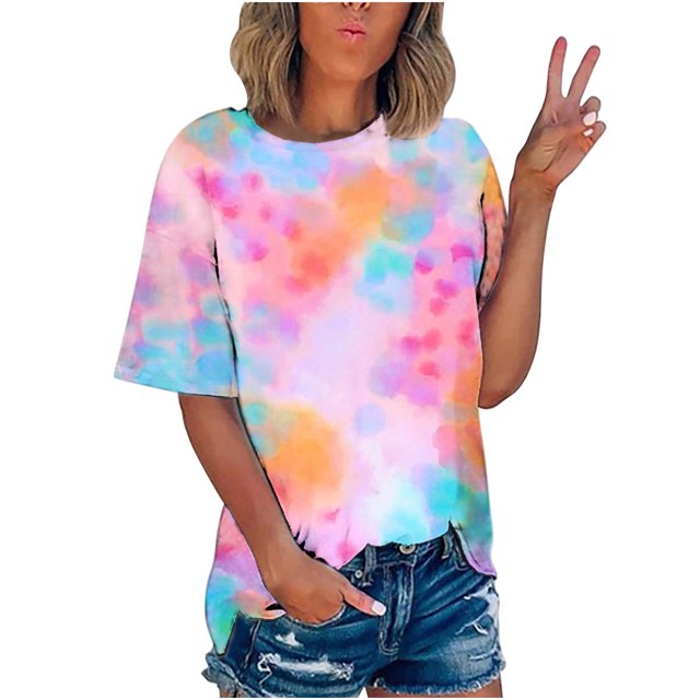 CEHVOM T-shirt Imprimé Mode Femme Manches Courtes Blouse Col Rond Hauts Décontractés Liquidation