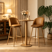 Homy Casa  Counter Height Bar Stools Set of 2, Brown PU Swivel Bar Chairs with Oak-Look Legs