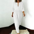thumbnail image 4 of Xugsiok Robe en Lin pour Femmes à Boutons Manches 3/4 Col Ras du Cou Robe d'Été Couleur Unie Robes Amples Vacances Affaires Entraînement Plage Fluide Plissée Tuniques Robes Maxi d'Été, 4 of 8