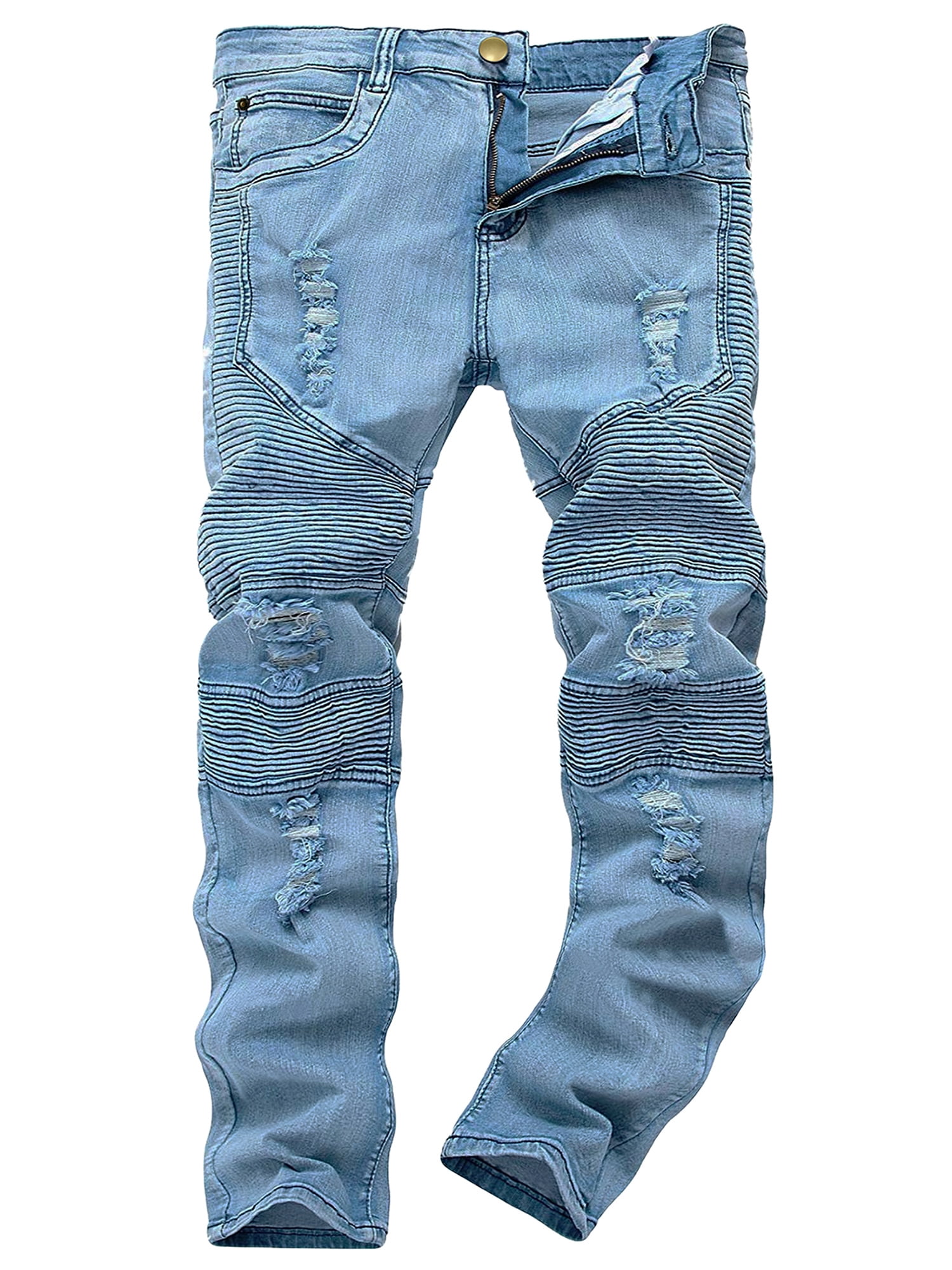 Men’s Ripped Skinny Fashion Biker Destroyed Slim Fit Denim Jeans Pants