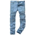 thumbnail image 1 of Men’s Ripped Skinny Fashion Biker Destroyed Slim Fit Denim Jeans Pants, 1 of 5