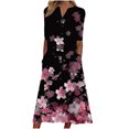 thumbnail image 2 of Ovzne Robes pour Femmes Robe de Plage Robe Unie Ample Décontractée à la Mode Imprimée à Manches Courtes à Col en V Robe Mi-Mollet à Manches Courtes à Col en V Robe Maxi Grande Taille à Manches Courtes P, 2 of 5