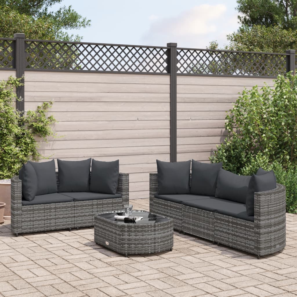 vidaXL Ensemble de Canapé de Jardin 6 Pcs avec Coussins en Poly Rotin Gris
