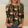 thumbnail image 2 of RKSTN Womens Tops Casual Fashion Cute Easter Bunny Printed 3/4 Sleeve Round Neck Tops Spring Summer 3D Printed Ruched Pullover Blouse Tops, 2 of 5