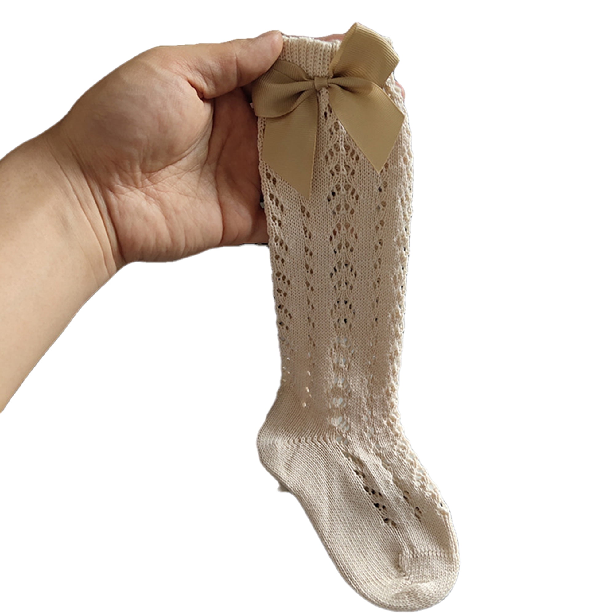 Kmbangi Infant Girl Medium Tube Socks, Bowknot Cut Out Solid Color Stockings
