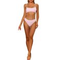 thumbnail image 1 of Women's 2 Piece Ribbed Bikini Sets, Adjustable Spaghetti Straps Sports Swimwear Bathing Suits Pink L, 1 of 5