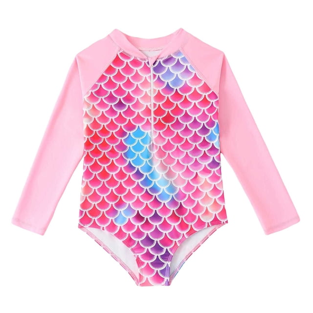 Kids Girls Rash Guard Swimming Bathing Suit Hawaiian Ruffle Long Sleeve Sun Protection Baby Girl Bathing Suit 6-7 Years Girls Clothing