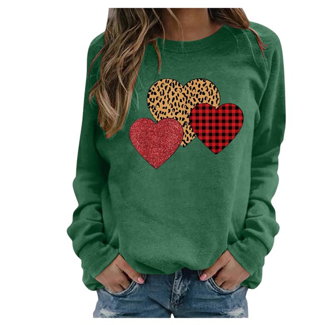 RKSTN Chandail pour Femmes Décontracté à Manches Longues Blouse à Imprimé de la Saint-Valentin Hauts Chandail Col Rond Coupe Ample Chandail