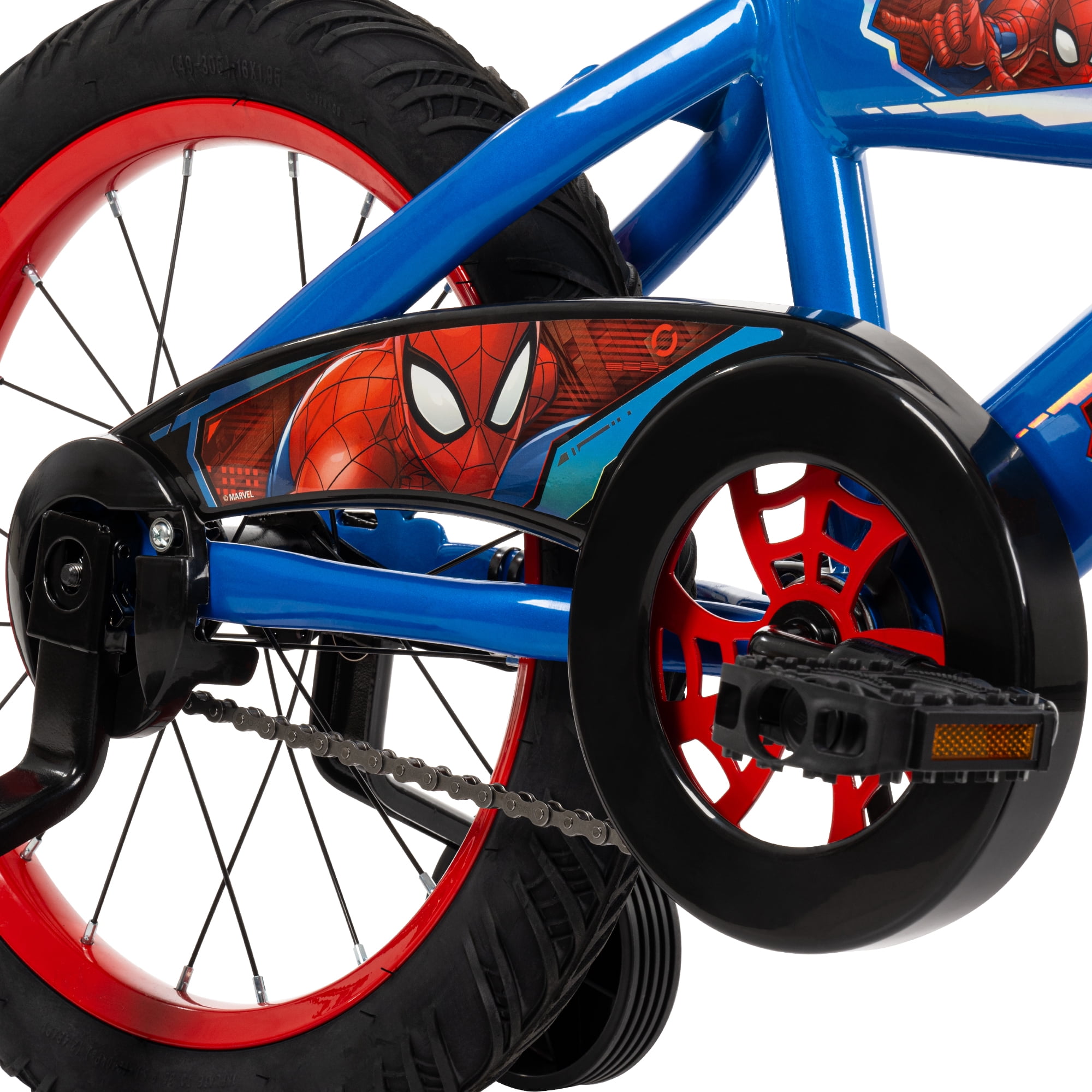Huffy 16-inch Spider-Man Bike for Boys with Training Wheels, Blue/Red