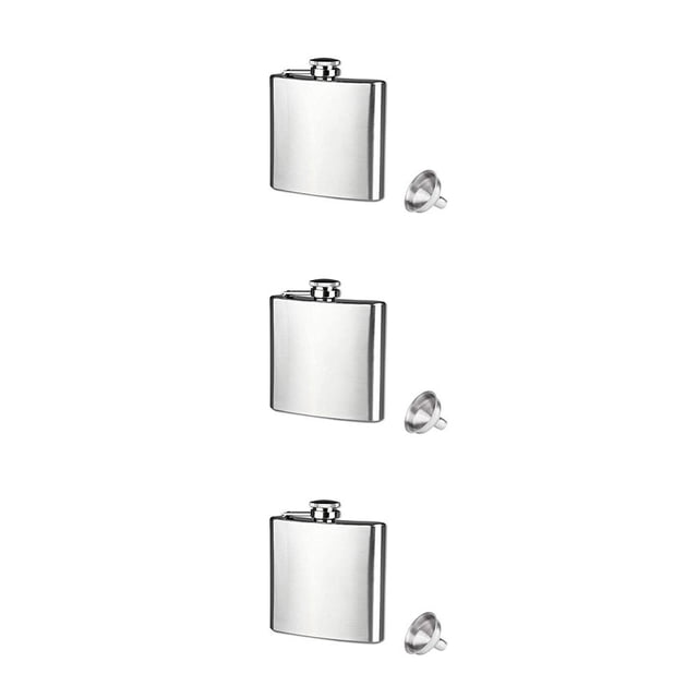 QualitChoice 4 5 6 7 8 10 18oz Stainless Steel Hip Alcohol Flask Cap + Funnel 6 oz 3Set