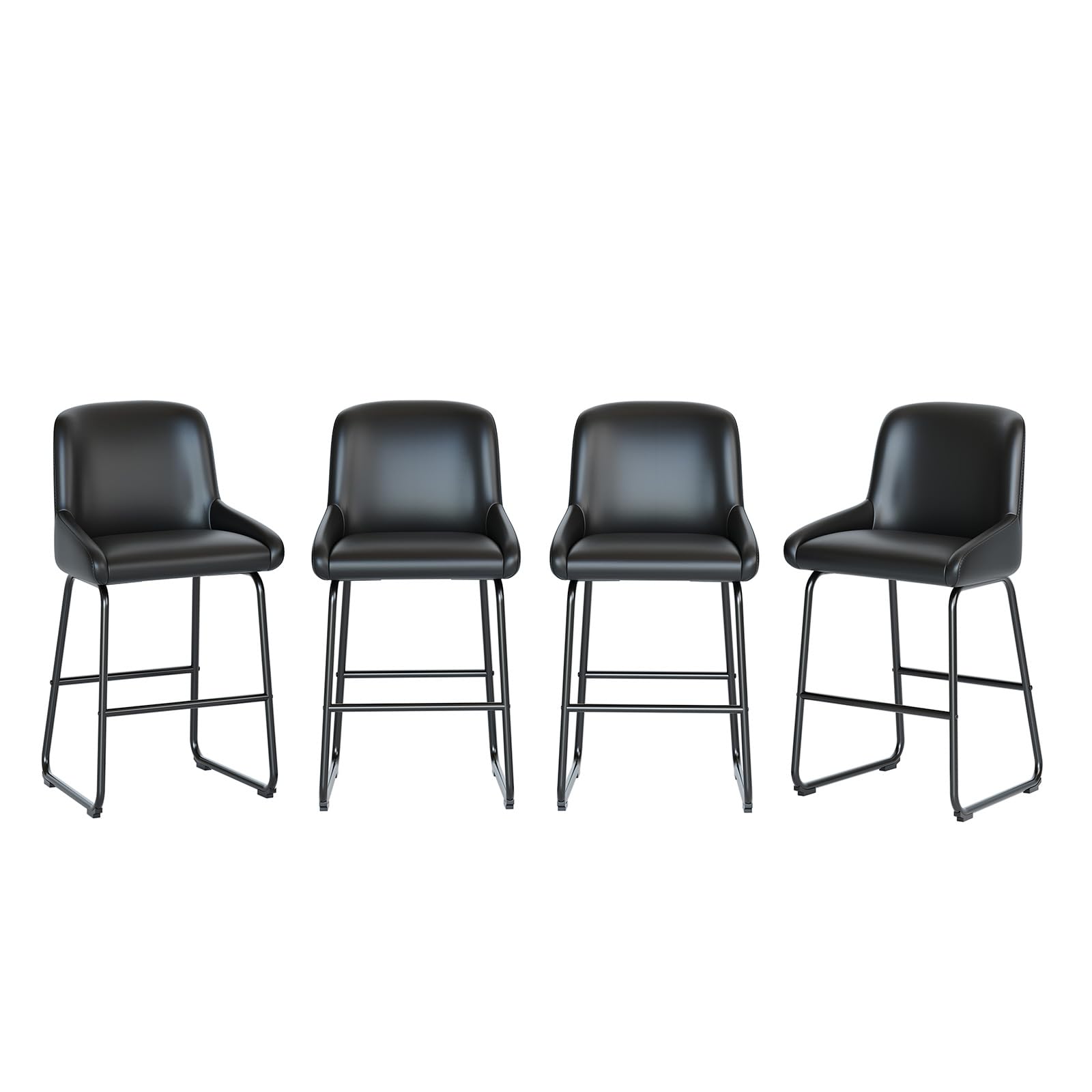 Bar Stools Set of 4, PU Leather Counter Height Barstools with Back and Footrest, Upholstered Bar Chairs for Dining Room Kitchen Island, Black
