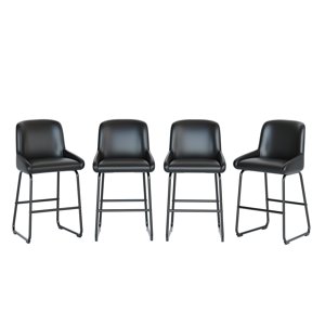 Bar Stools Set of 4, PU Leather Counter Height Barstools with Back and Footrest, Upholstered Bar Chairs for Dining Room Kitchen Island, Black
