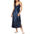 thumbnail image 2 of INSPIRE CHIC Nuisette en Satin pour Femme Fête des Mères Col en V Douce Chemise de Nuit Robe de Pyjama Détente Longue Robe de Nuit P Bleu, 2 of 6