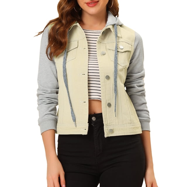 INSPIRE CHIC Veste en Denim à Capuche à Cordon Superposée pour Femmes avec Poches