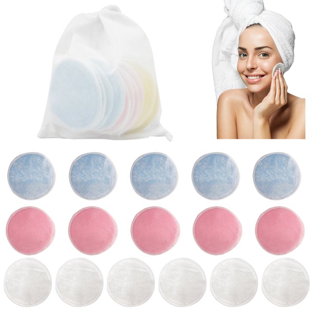 16 Pcs Tampon Démaquillant Lavable Réutilisable Doux pour la Peau Tampon de Démaquillage