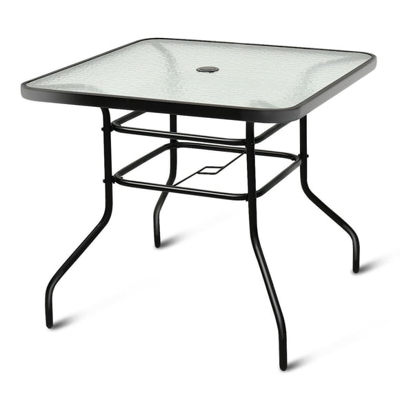 Costway Table Carrée de Patio 31,5 Pieds' Verre Trempé Cadre en Acier Extérieur Piscine Cour Jardin
