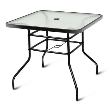 Costway Table Carrée de Patio 31,5 Pieds' Verre Trempé Cadre en Acier Extérieur Piscine Cour Jardin