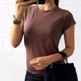 thumbnail image 3 of Heliisoer Hauts pour Femmes, Liquidation d'Été Mode Décontractée Femmes Manches Courtes Uni Col Rond Hauts T-Shirt pour Dames, 3 of 5