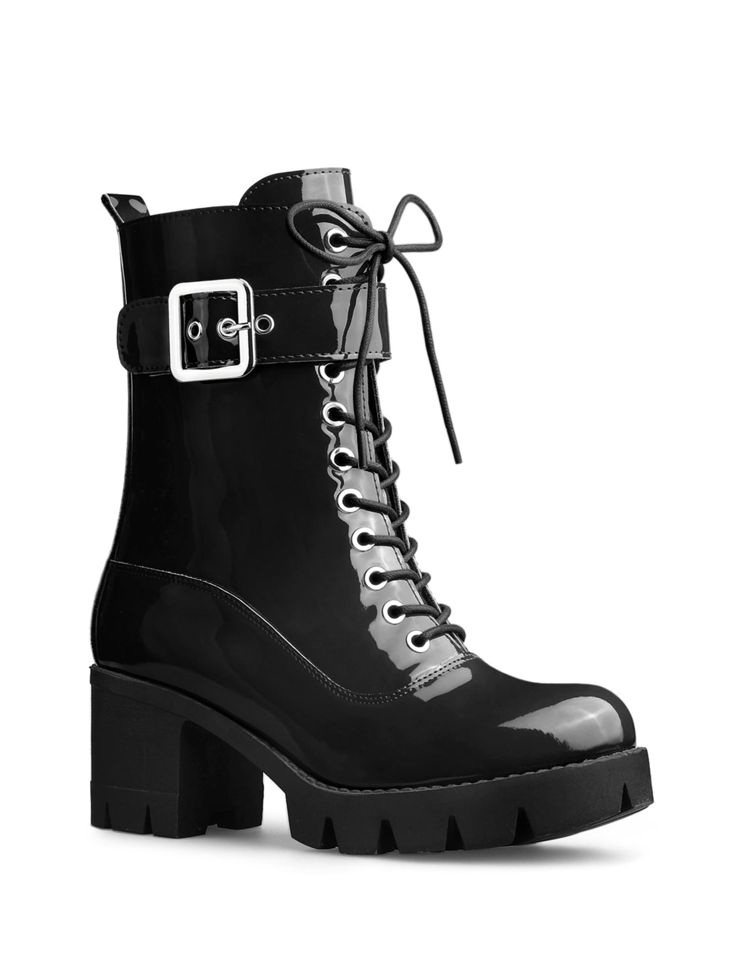 Unique Bargains Women's Zipper Platform Chunky Heel Combat Boots