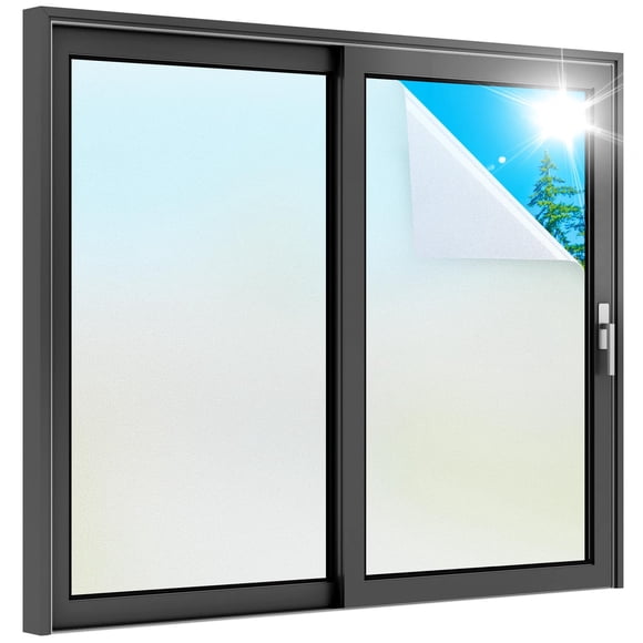 rabbitgoo Pellicules pour Fenêtres pour Intimité Film pour Verre Givré avec Dos Lignes de Grille Non Adhésifs Autocollant D'Intimité Adhérence Statique Décalcomanies de Revêtement de Fenêtre pour Maison Bureau Salle de Bain D