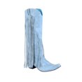 thumbnail image 3 of B91xZ Bottes de Cowboy pour Femmes Talon Haut Rétro Suède Fermeture Éclair Mi-Mollet, Bleu Clair 7.5, 3 of 5