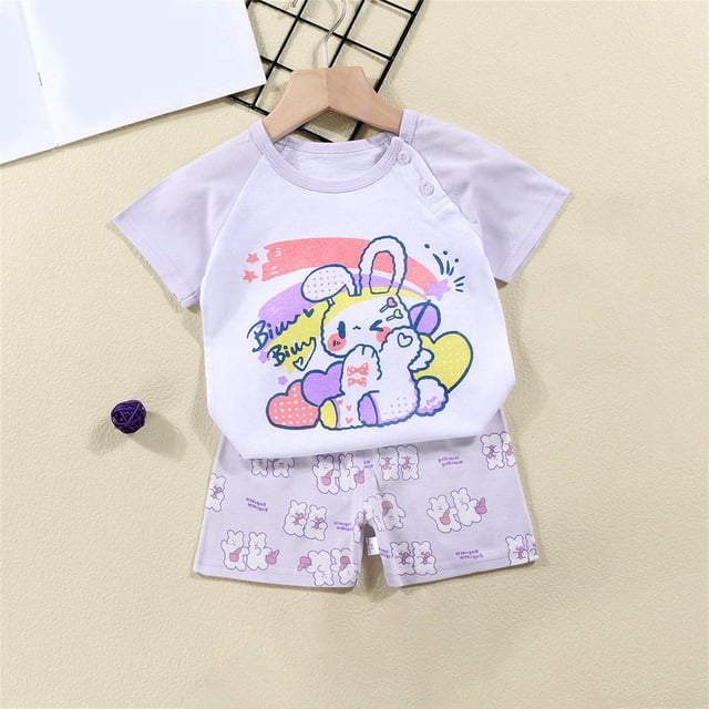 EGNMCR Ensembles de Blouses et Chemises à Manches Courtes Col Rond pour Tout-Petits Garçons Filles Mode Mignon Imprimé Chiot Costume Décontracté Ensemble Fille