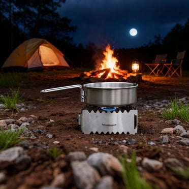 Réchaud de Randonnée en Acier Inoxydable Compact, Brûleur Portable pour le Camping, la Randonnée en Plein Air et les Aventures de Pique-Nique