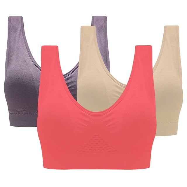 AherBiu 3pc Plus Size Sports Bras for Women High Support Wireless Workout Bras Full Coverage Push up Yoga Running Bralettes