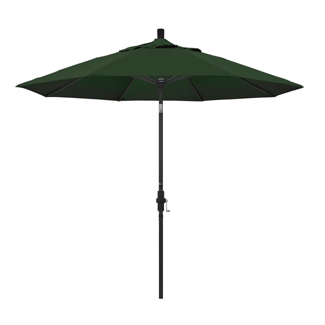 California Umbrella 9' Golden State Series Patio Umbrella With Stone Black Aluminum Pole Aluminum Ribs Collar Tilt Crank Lift With Pacifica Hunter Green Fabric