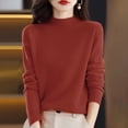 thumbnail image 2 of Liquidation! Hontri Chandail à Col Semi-Roulé pour Femme à Manches Longues, Couleur Unie, Chandail à Enfiler avec Chandail de Base, Automne et Hiver, Chaud, Ample, Chandail à Enfiler pour Femme Rouge m, 2 of 5
