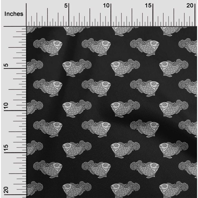 oneOone Organic Cotton Voile Fabric Fish Block Fabric Prints By Yard 42 Inch Wide