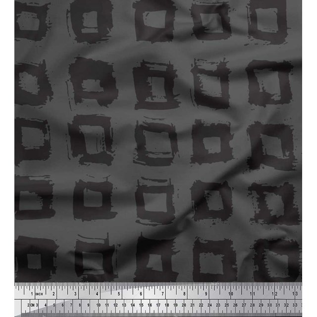 Soimoi Gray Velvet Fabric Square Geometric Print Fabric by Yard 58 Inch Wide