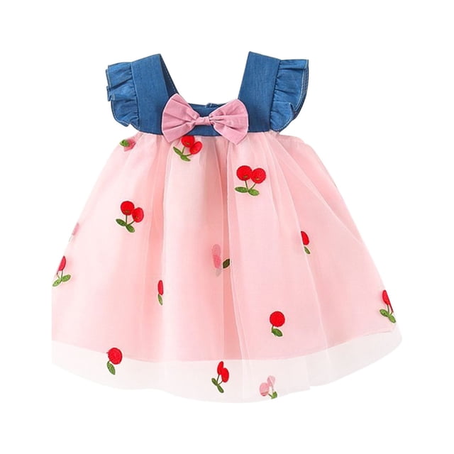 Birdeem Robe Débardeur d'Été Sans Manches en Denim pour Tout-Petite Fille Brodée avec Nœud et Empiècement