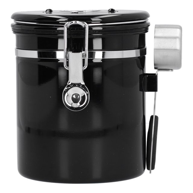 Coffee Beans Jar, 1.5L Airtight Container With Exhaust Valve Spoon For Storage Coffee Beans For Home Kitchen Black