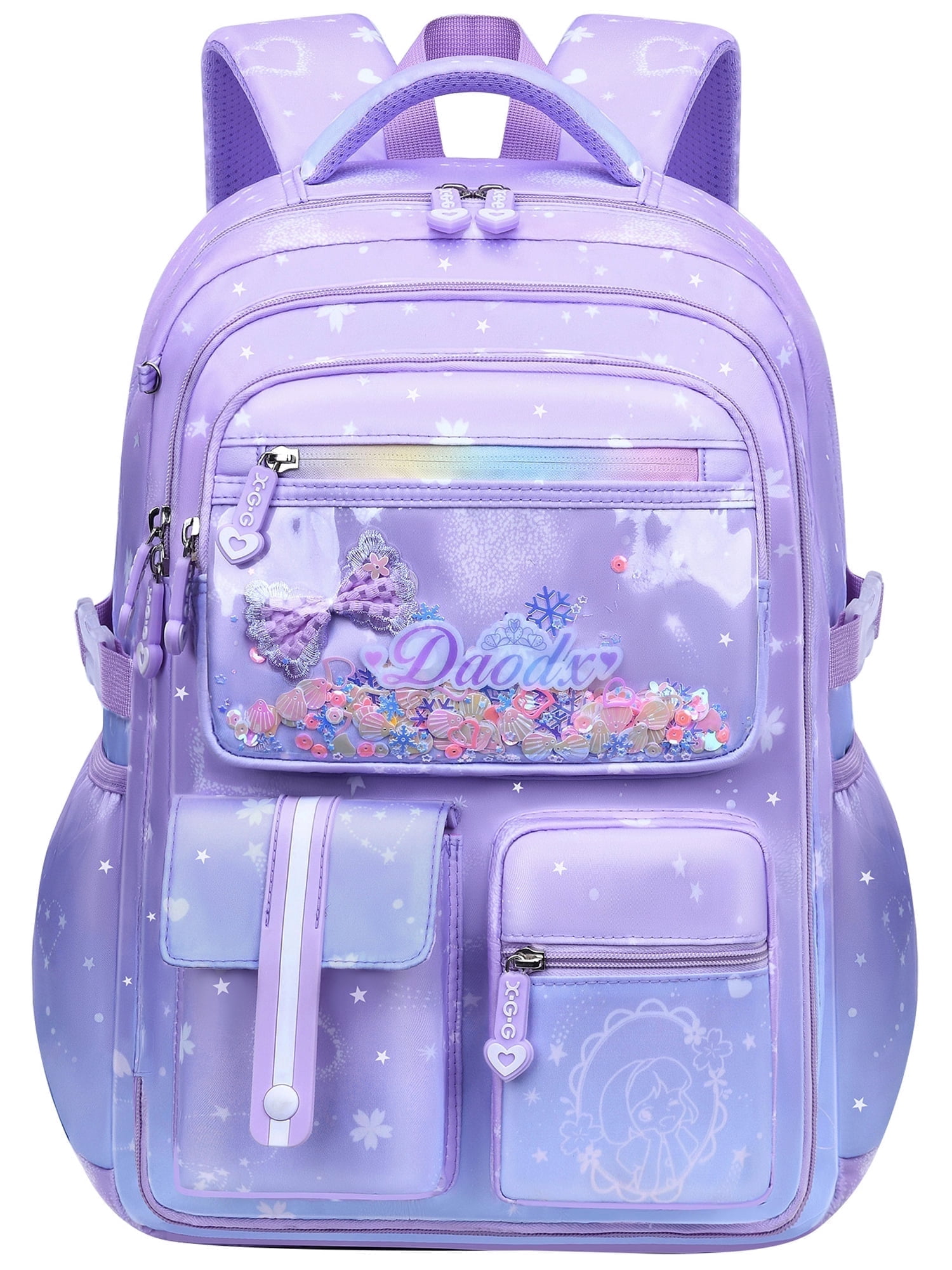 Kivdit School Backpack for Girls,Luminous School Bag for Kids Teens,Large Capacity Bookbag,Purple