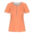 thumbnail image 4 of AherBiu Womens Tops Summer Button Round Neck Solid Color Ruched Dressy Casual Loose Tunics Tshirts, 4 of 4