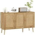 thumbnail image 1 of HOMCOM Buffet Bohème avec Portes en Rotin et Tablette Ajustable Bois Naturel, 1 of 10