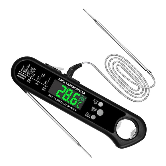 Birdeem Calorimètre Alimentaire avec Trou, Sonde à Viande Numérique Pliable, Double Sonde Externe, Lecture Instantanée, Calorimètre, Indicateur de Température de Cuisson Polyvalent