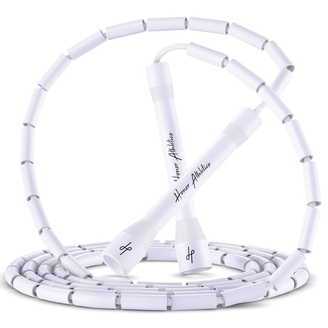 Honor Athletics 2.0 Beaded Jump Rope - Adjustable with Unbreakable Handles & Shatterproof Beads for Enhanced Fitness Training (White Rock)