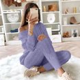 thumbnail image 1 of PVCS Womens Solid Color Off Shoulder Long Sleeve Cable Knitted Warm Two-Piece Long Pants Sweater Suit Set, 1 of 6