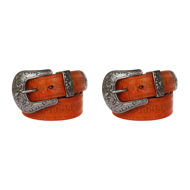 Ruiboury Embossed Pattern Belt With Fine Craftsmanship For Vintage And Western Looks Long Fashion Embossed Pattern Rivet Belt Long flowers yellow 110cm 2Set