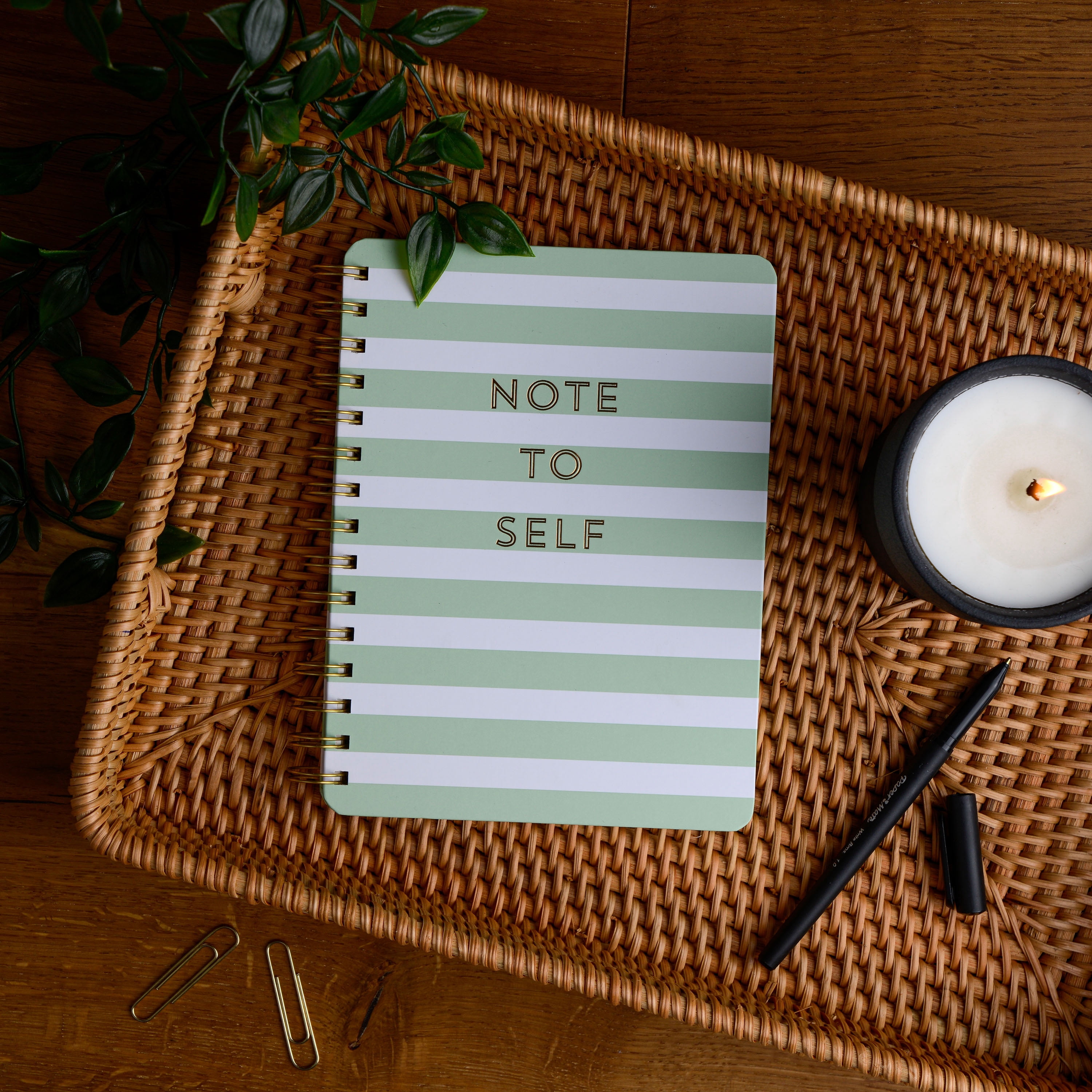 Carnet de notes Think Ink Twin Wire, rayures vertes et blanches de taille moyenne, format 6" x 8", 192 pages lignées
