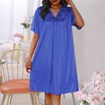 thumbnail image 2 of Timegard Chemises de Nuit en Soie pour Femmes Col Rond Manches Courtes Chemises de Sommeil Smockées Nœud Papillon Décontractées Confortables Robe de Maison, 2 of 4