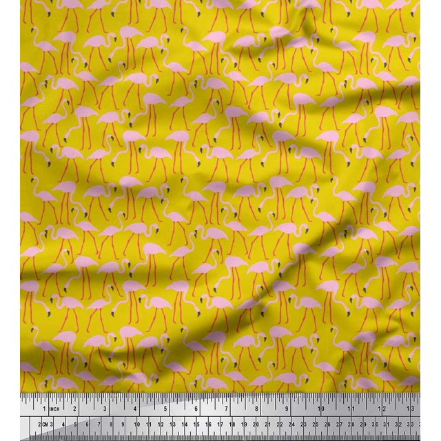 Soimoi Crepe Silk Fabric Flamingo Bird Printed Fabric 1 Yard 42 Inch Wide