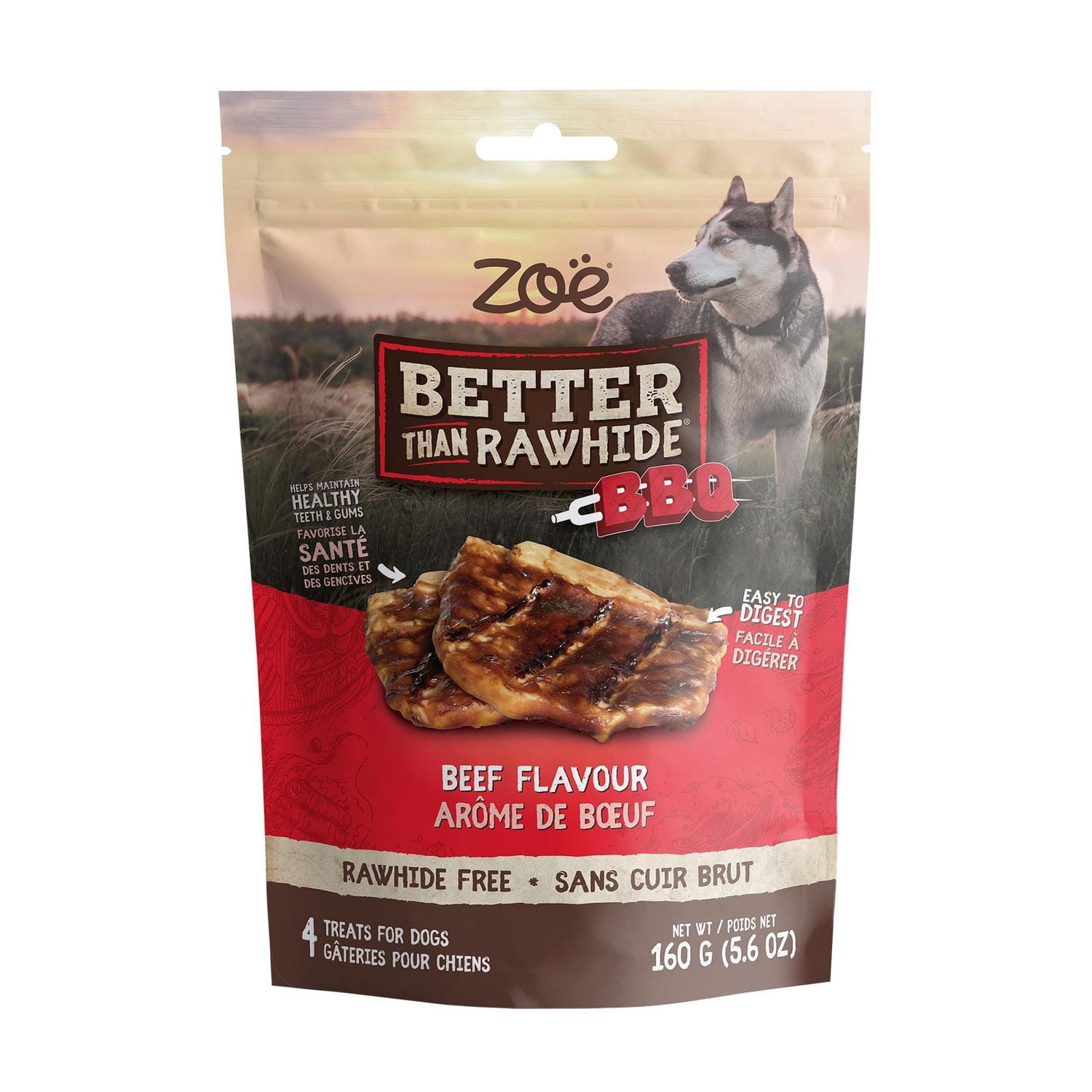 Zoe Better Than Rawhide BBQ Steak Beef Flavour Dog Chews, 4 pack
