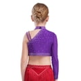 thumbnail image 2 of Manyakai Kids Girls Shiny Rhinestone Jazz Latin Modern Lyrical Dance Crop Tops Irregular Shoulder Purple 10, 2 of 7