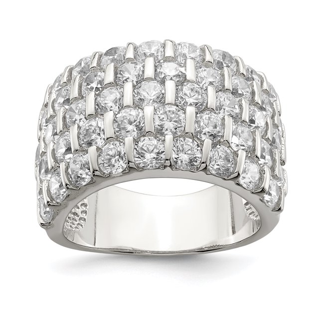 925 Sterling Silver Cubic Zirconia Wide Band Ring