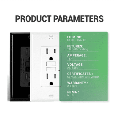 GFCI Outlet 15 Amp, Self-Test GFI Electrical Outlet, Tamper GFCI Receptacle with Wall Plate White