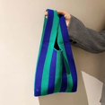 thumbnail image 4 of Stripe Pattern Lady Shoulder Bag Hand Bag Totes Large Capacity Women Totes Green Blue, 4 of 9